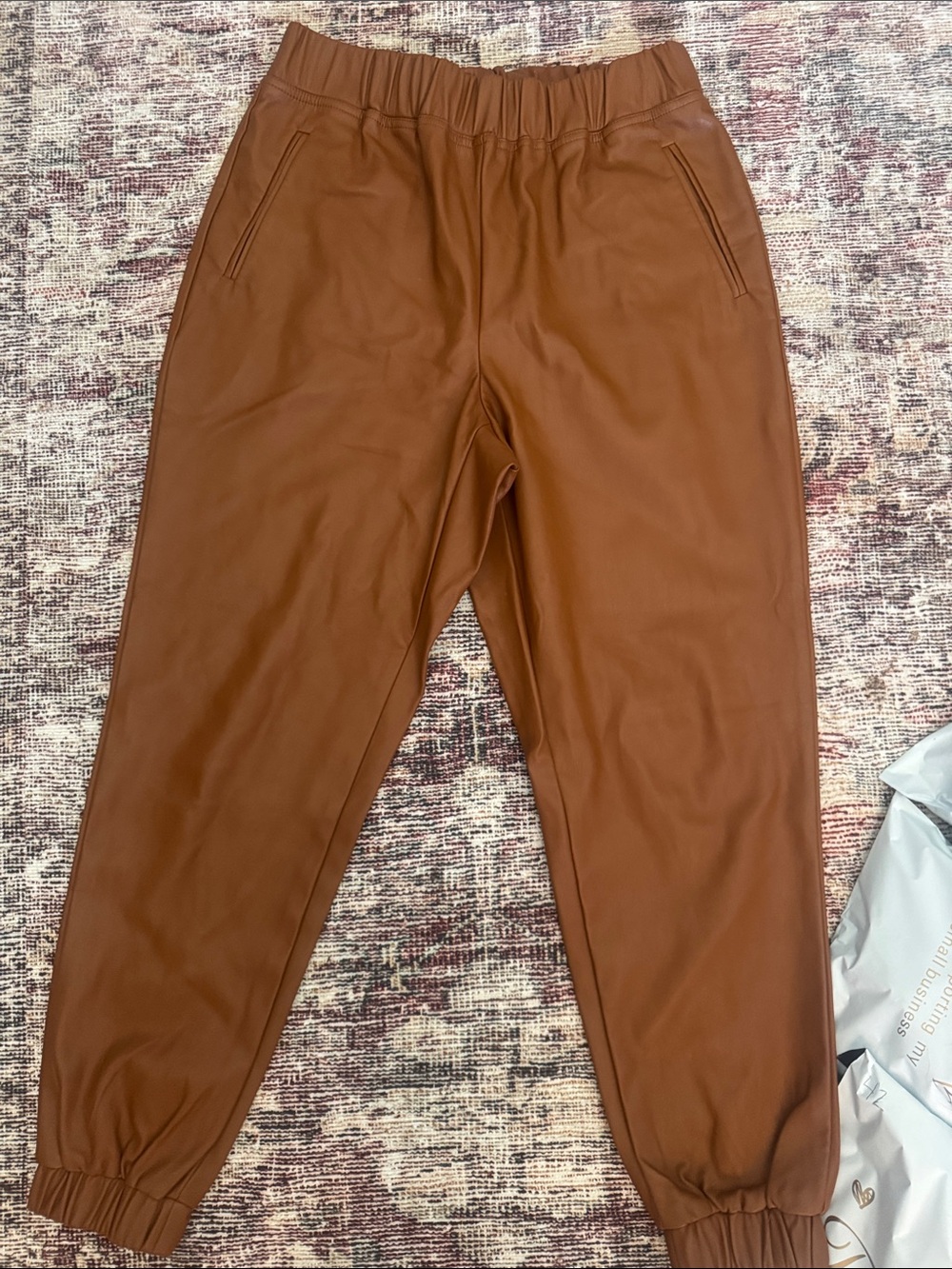 Women’s Brown Faux Leather Jogger Pants - Elastic Waist & Jacket